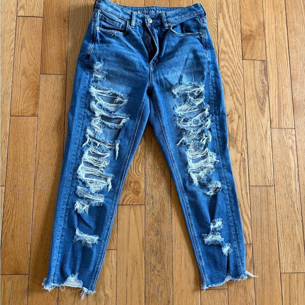 American Eagle Outfitters Ripped Blue Boyfriend Jeans